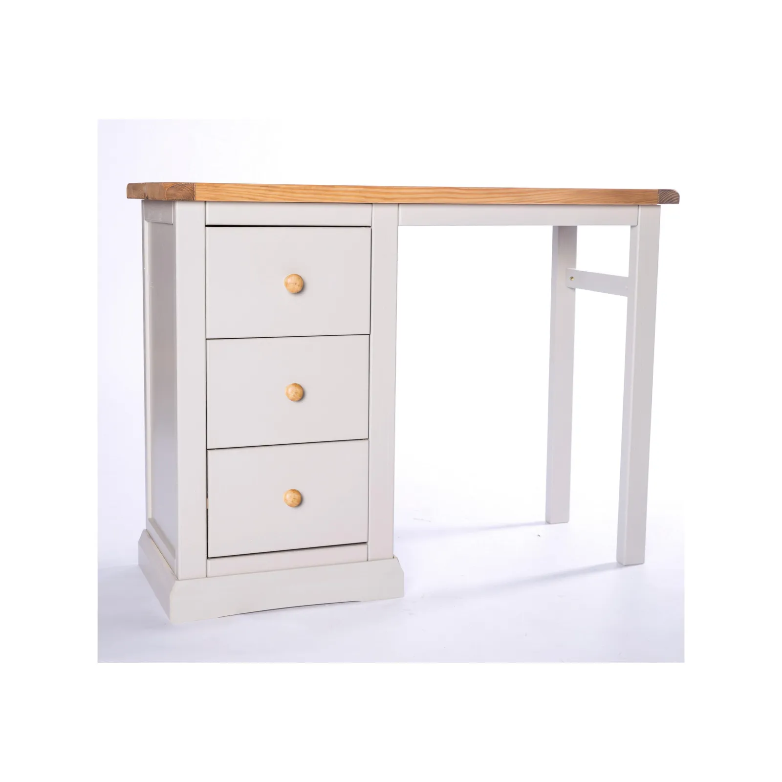 Cabinet Bits Loreo 3 Drawer Desk - Dressing Table Wood Knob in Light Grey 2