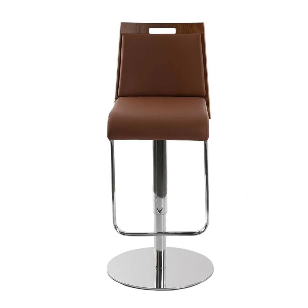Angel Cerda Brown Leatherette Swivel Bar Stool with Walnut Finish 2