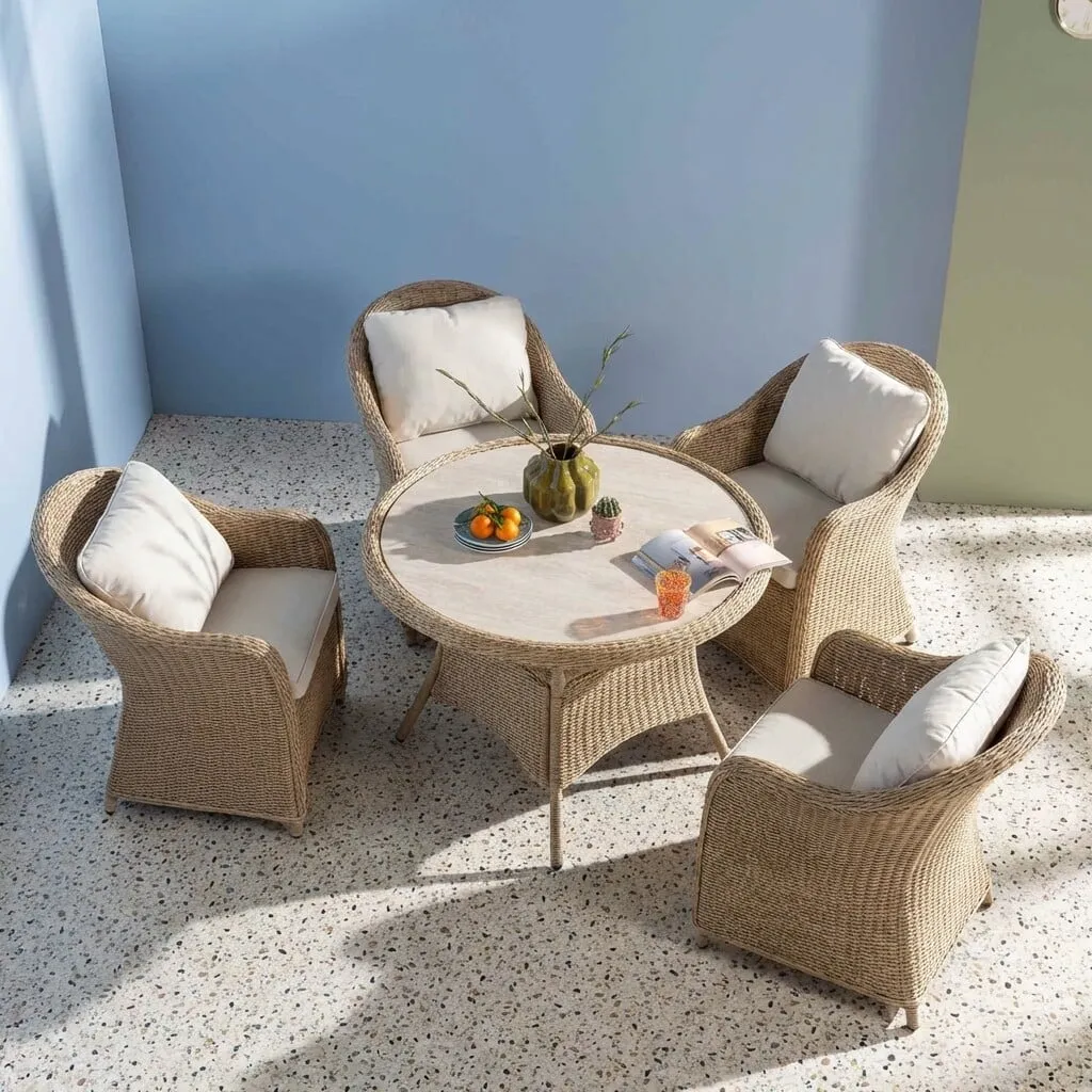 Garda 4 Seat Round Dining Set, Rattan, Neutral | Barker & Stonehouse 6