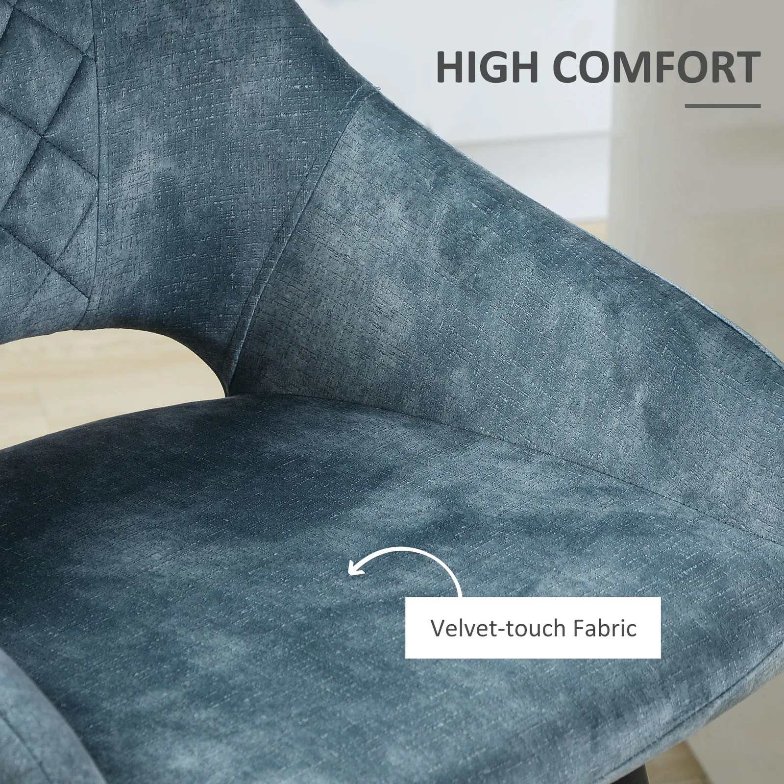 HOMCOM Stools Set of 2, Velvet-Touch Fabric Counter Height Bar Chairs in Blue 5
