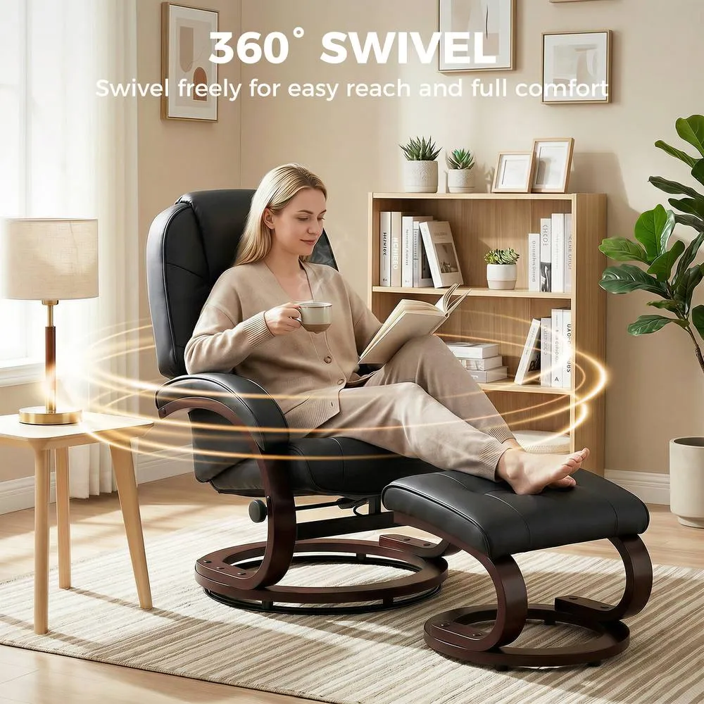 HOMCOM Recliner Chair with Footstool, Swivel Recliner Armchair, Black 6