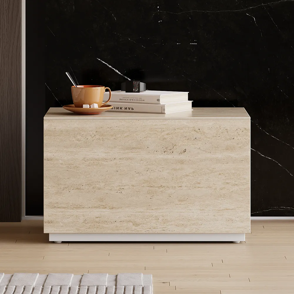 Modern 600 mm W Faux Travertine Bedside Table 1 Drawer Bedside Table