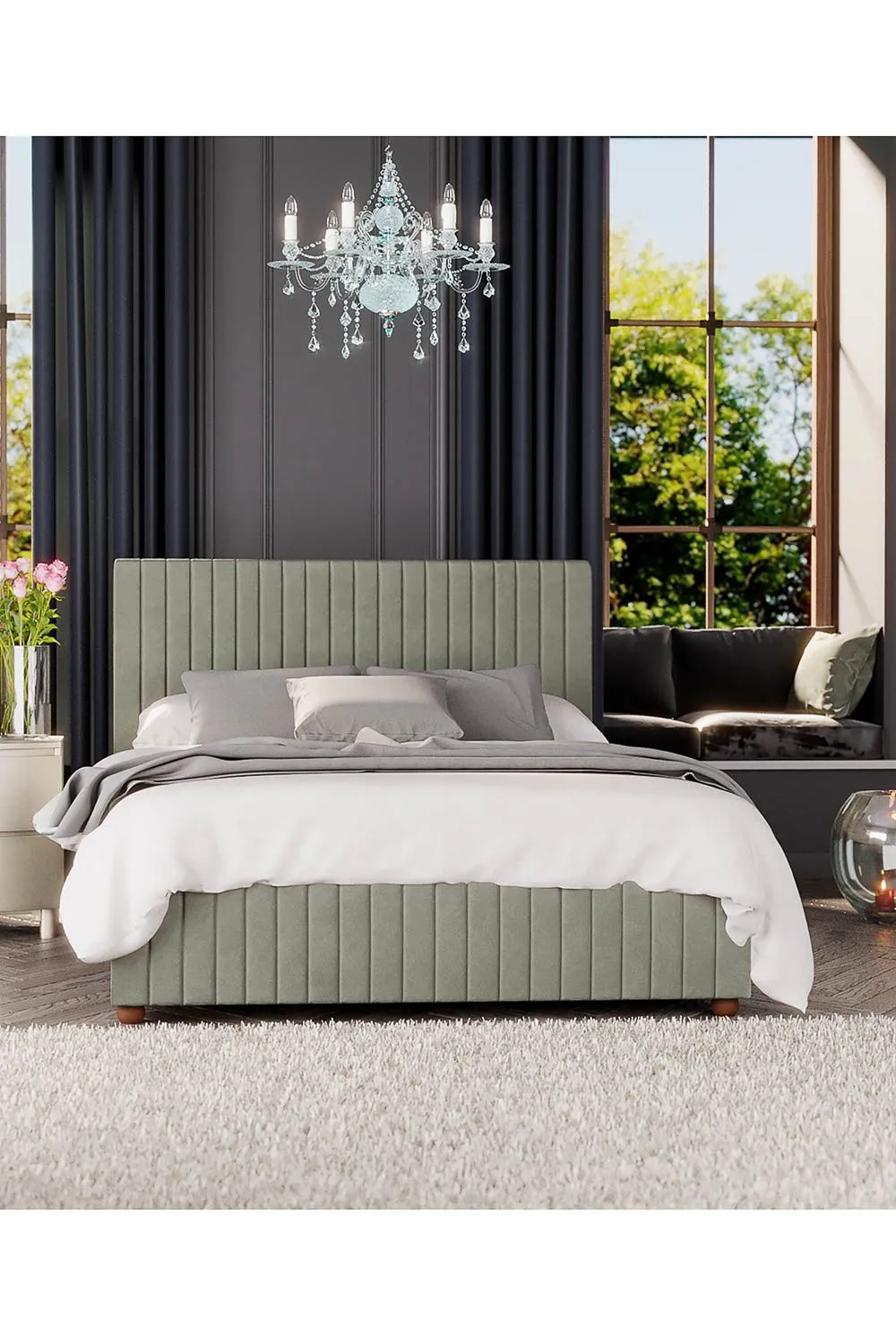 Laurence Llewelyn-Bowen Estella Ottoman Storage Bed in Plush Velvet Fabric, Custom Made in Duck Egg Blue 5