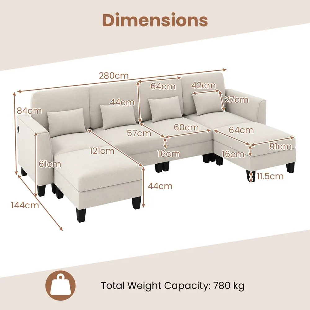 Costway Sectional Sofa with 2 Ottomans 4 Seat Sofa Set with Double Chaise in White 2
