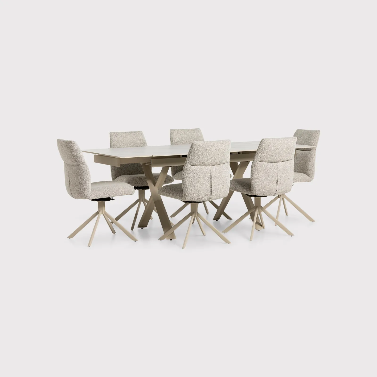 Altadena Extension Table+6 X Altadena Swivel Armchair, Neutral Ceramic | Barker & Stonehouse