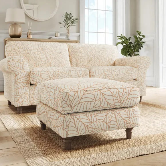 Flori Woven Leaf Fabric Footstool