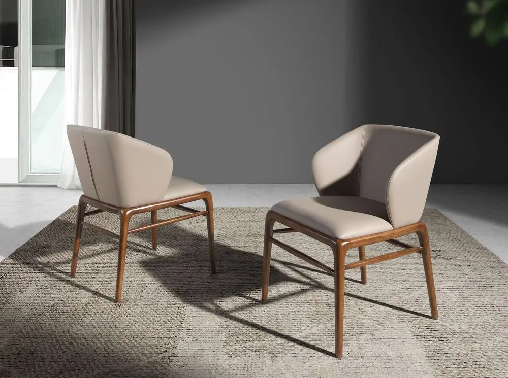 Angel Cerda Dark Mink Leatherette Dining Chair Walnut-Coloured in Beige 6
