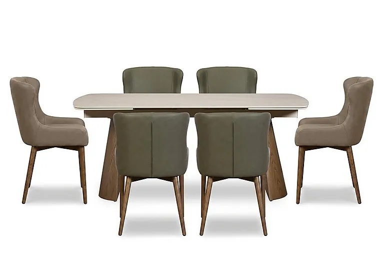 Sansa Rectangular Draw Leaf Extending Dining Table and 6 Faux Leather Chairs with Wooden Legs - Green - In Time for Christmas