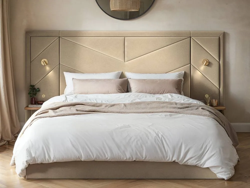 Flair Alice Hotel Ottoman Bed with USB Gold Lights Beige Velvet 2