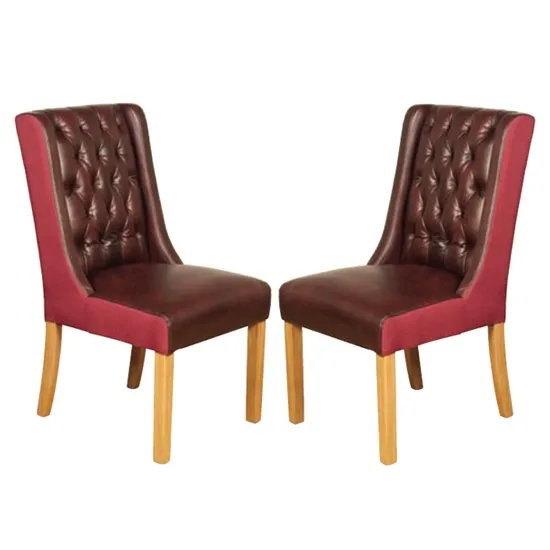 Olivia Burgundy And Plum Leather Dining Chair In Pair