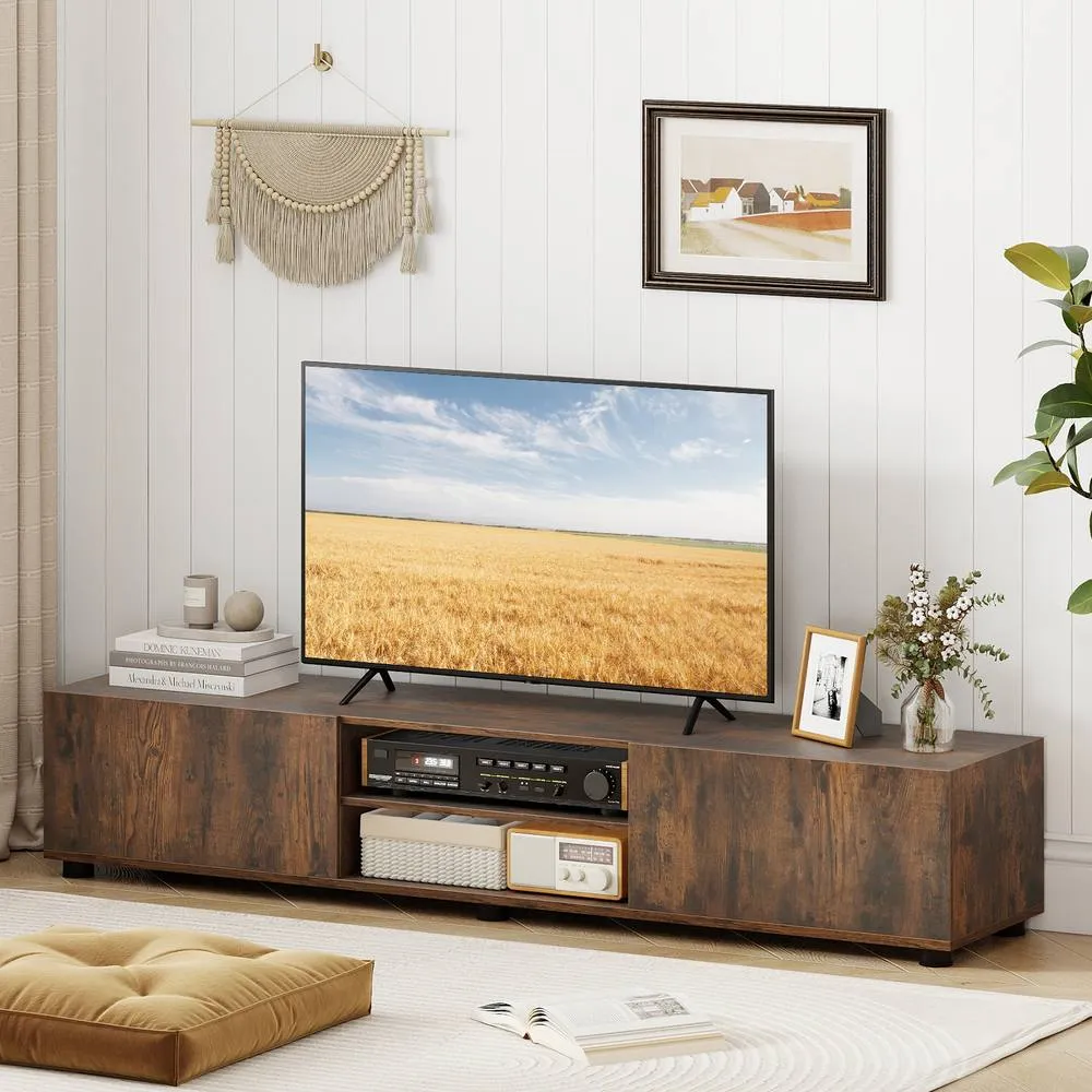 Costway Modern TV Stand Minimalist Entertainment Center with 2 Doors in Brown 4
