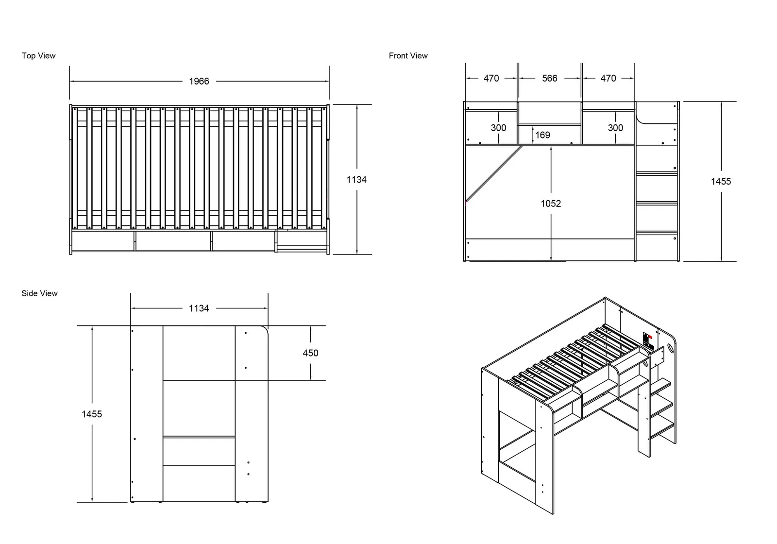 Flair Wizard Mid High Sleeper Storage Station in Grey 3