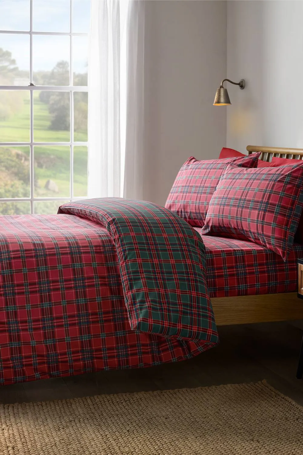 Catherine Lansfield Tartan Check Reversible Duvet Cover Set in Red