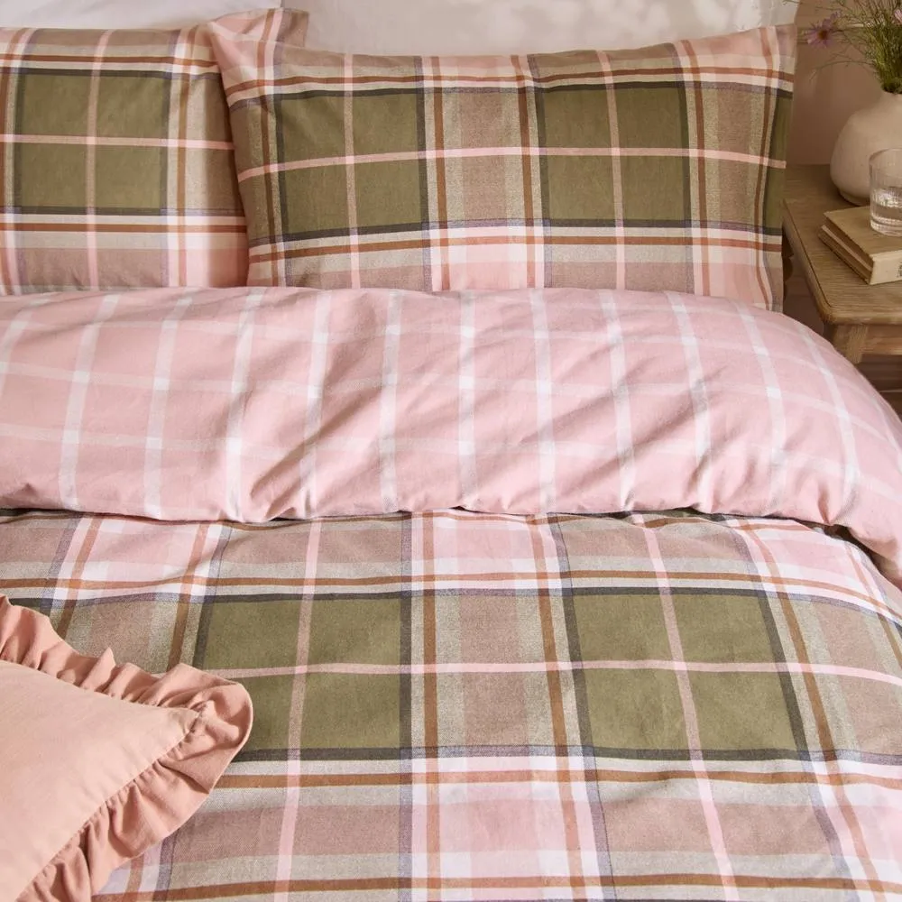 Wylder Braemar Check 100% Brushed Cotton Duvet Cover Set in Pink 2