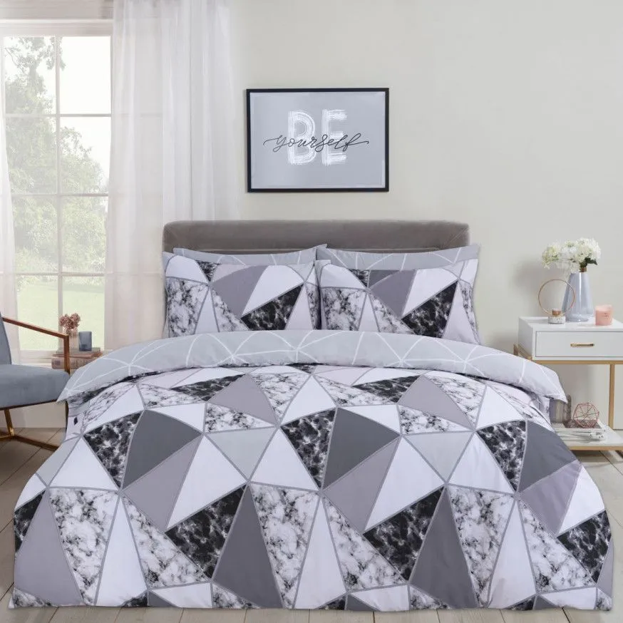 OHS Marble Geo Duvet Cover with Pillowcase Bedding Set in Charcoal