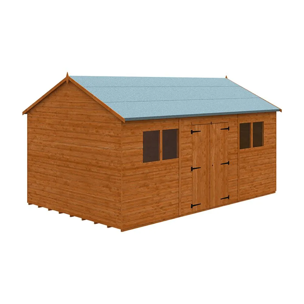 Buttercup Farm 16 x 10 Feet Workman Apex 12mm Shed - Solid Wood/Softwood/Pine in Burnt Orange