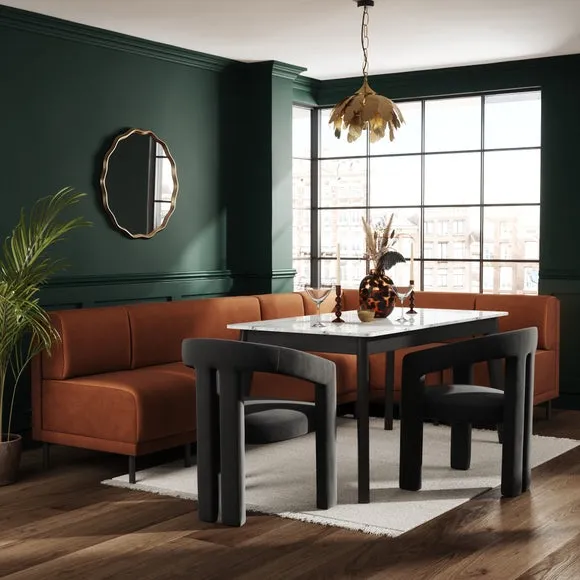 Mae Matte Plush Velvet Left Hand Dining Bench Orange Bundle 2