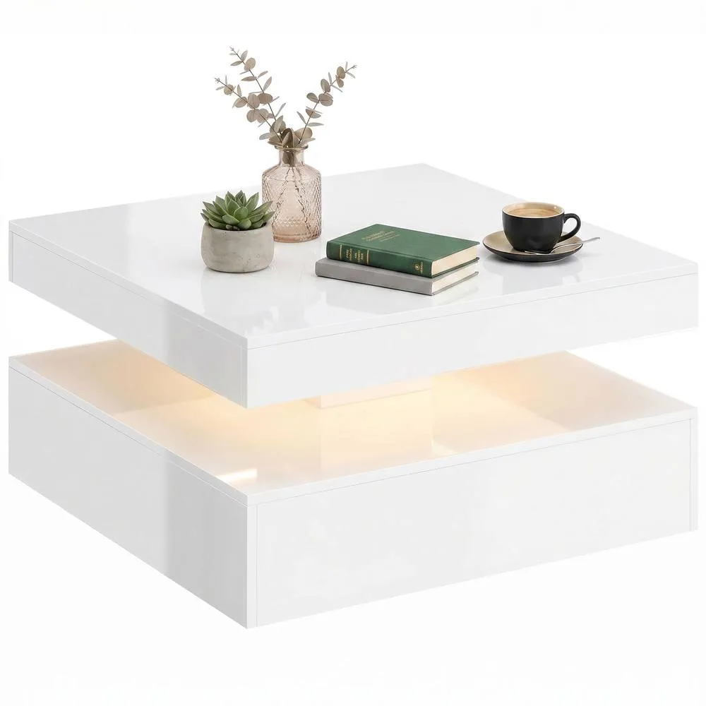 HOMCOM LED Coffee Table with Storage, Modern Centre Table, High Gloss White 2