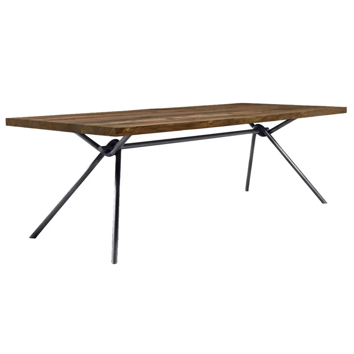 Riva 1920 Iron Light Square Dining Table, Walnut and Iron Dust