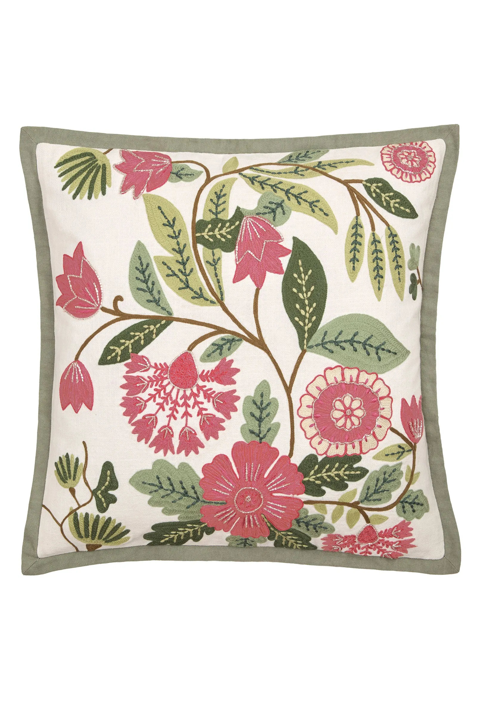 Appletree 'Aurelia' Embroidered Floral Filled Cushion in Green 2
