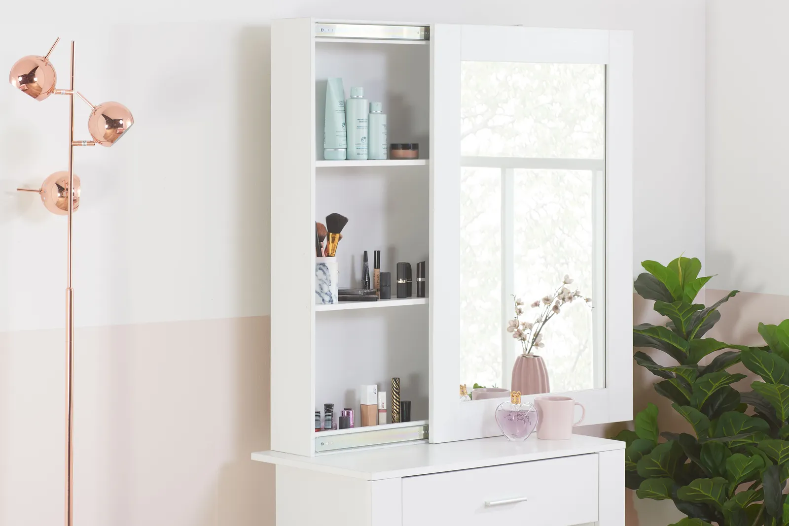 Birlea Evelyn 1 Drawer Sliding Mirror Dressing Table White 4