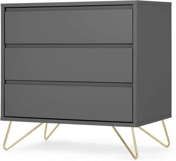 Elona Compact Chest of Drawers, Charcoal & Brass