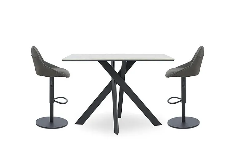 Warrior Crystal White Table and 2 Swivel Bar Stools - Grey