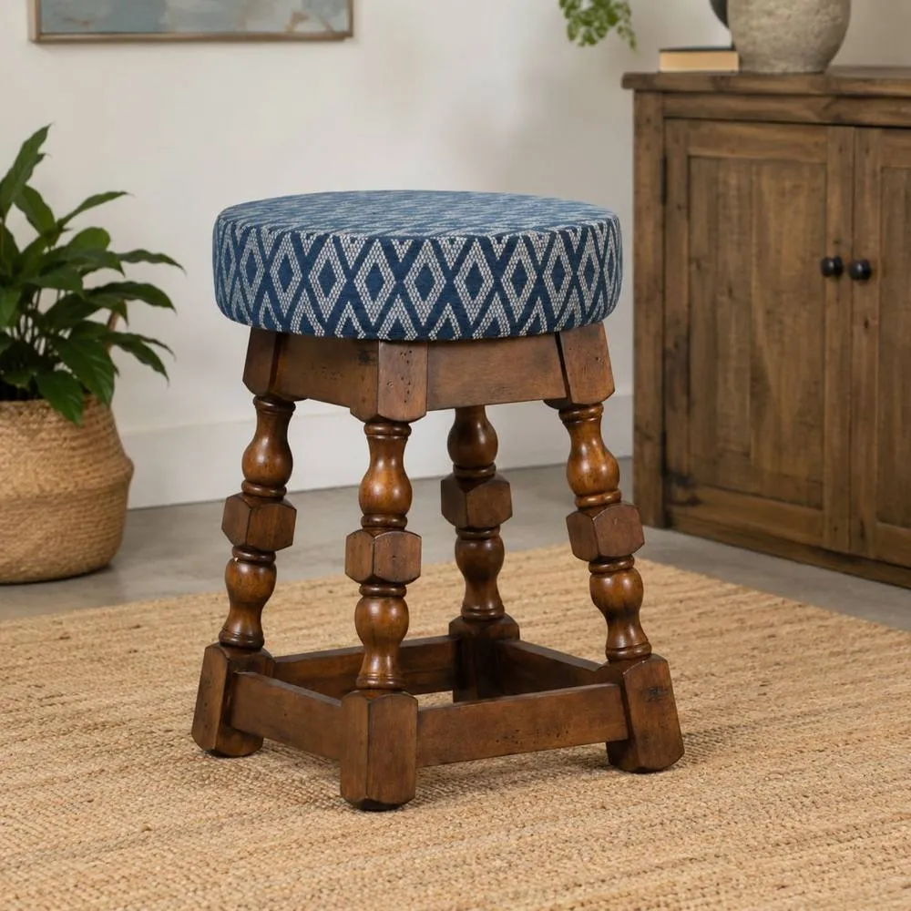 netfurniture Closo Classic Dark Wood Low Bar Stool Blue Diamond Seat Pack of 2 2
