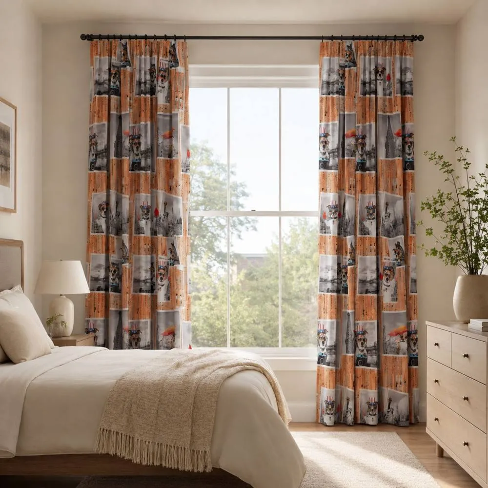 Smart Living Selfie Animal Curtains Pair with Tie Backs - Dog Urban Print 3