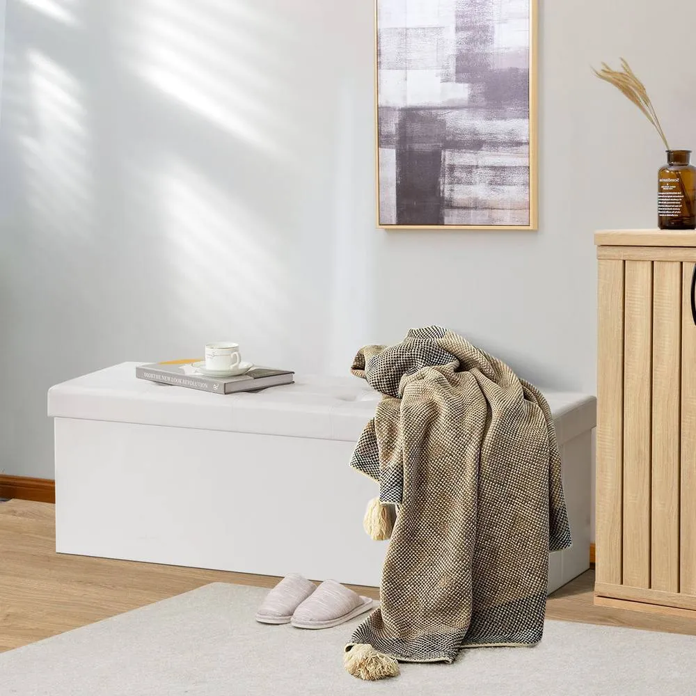 Costway Foldable Storage Ottoman Bench Large Storage Chest with Divider in White 6