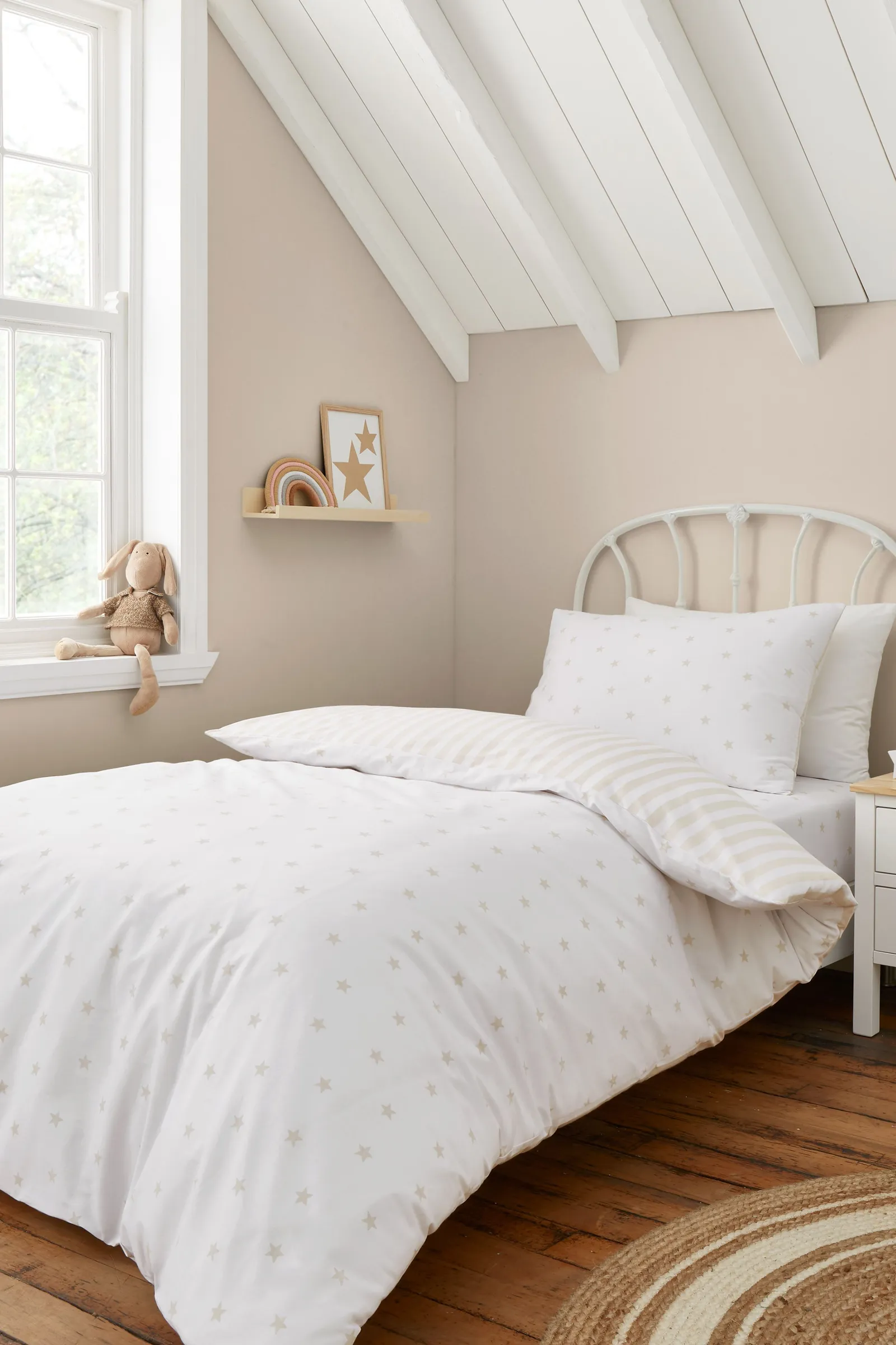 Bianca 'Mini Star & Stripes' Reversible Cotton Duvet Cover Set in Natural
