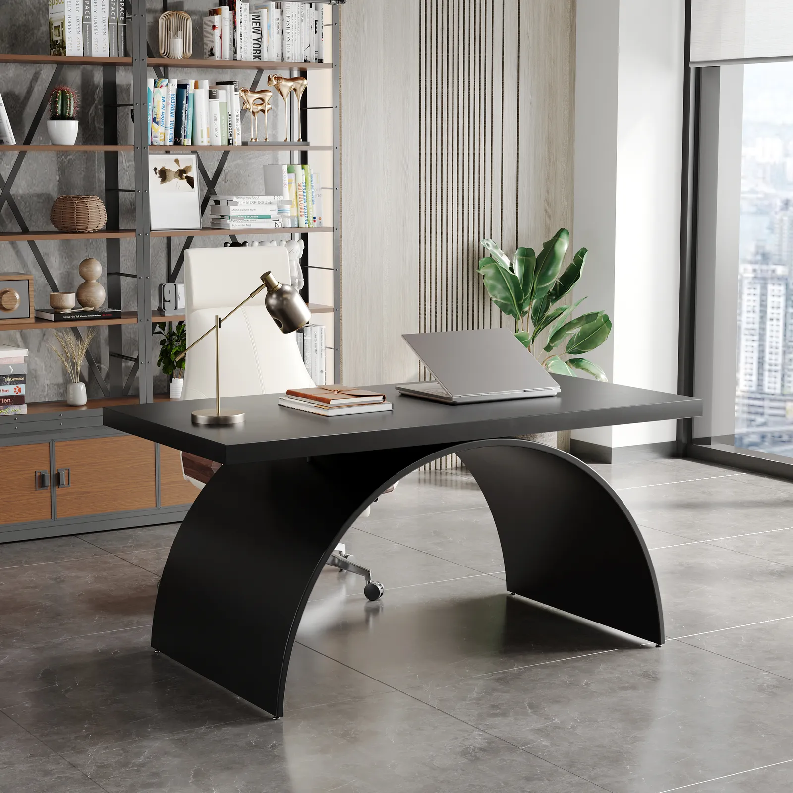 Industrial Black Rectangular Writing Desk Solid Wood Metal Base Home Office Desk Office Furniture (1600mm )