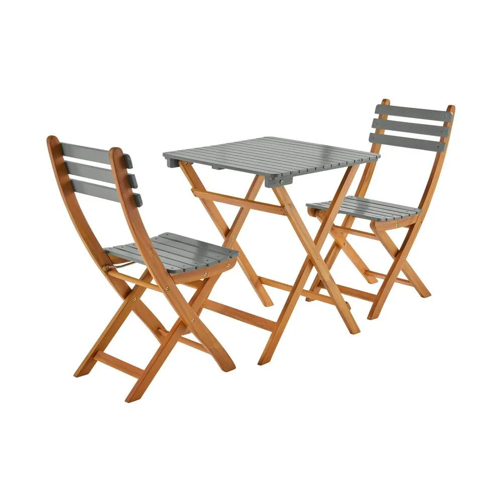sweeek Acacia wood garden table, 2 folding chairs in Khaki 2