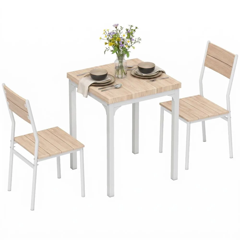 HOMCOM 3 Pcs Compact Dining Table 2 Chairs Set, Oak Wood Effect in Natural 2