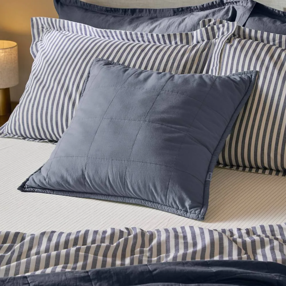 Yard Hebden Quilted Washed Cotton Cushion in Blue 1