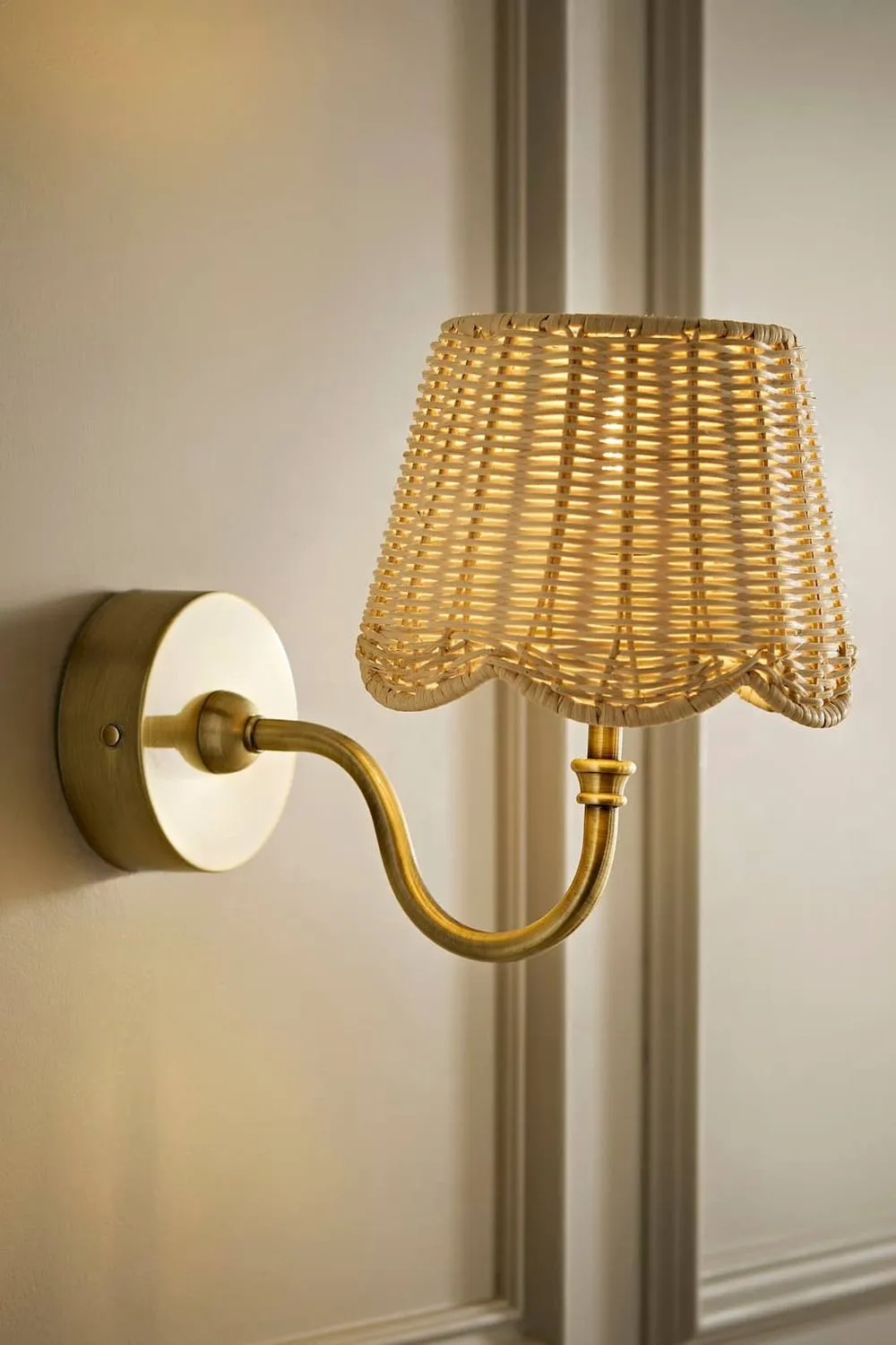 ValueLights Lowe Natural Rattan Taper Shade Metal Portable Rechargeable Wall Light in Gold 1