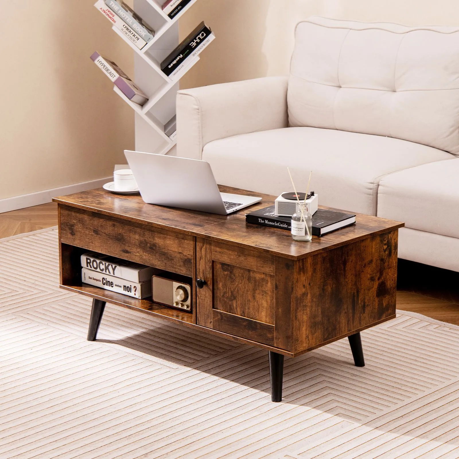 Costway Lift Top Coffee Table with Storage Flip Top Center Table with Cabinet in Brown 4