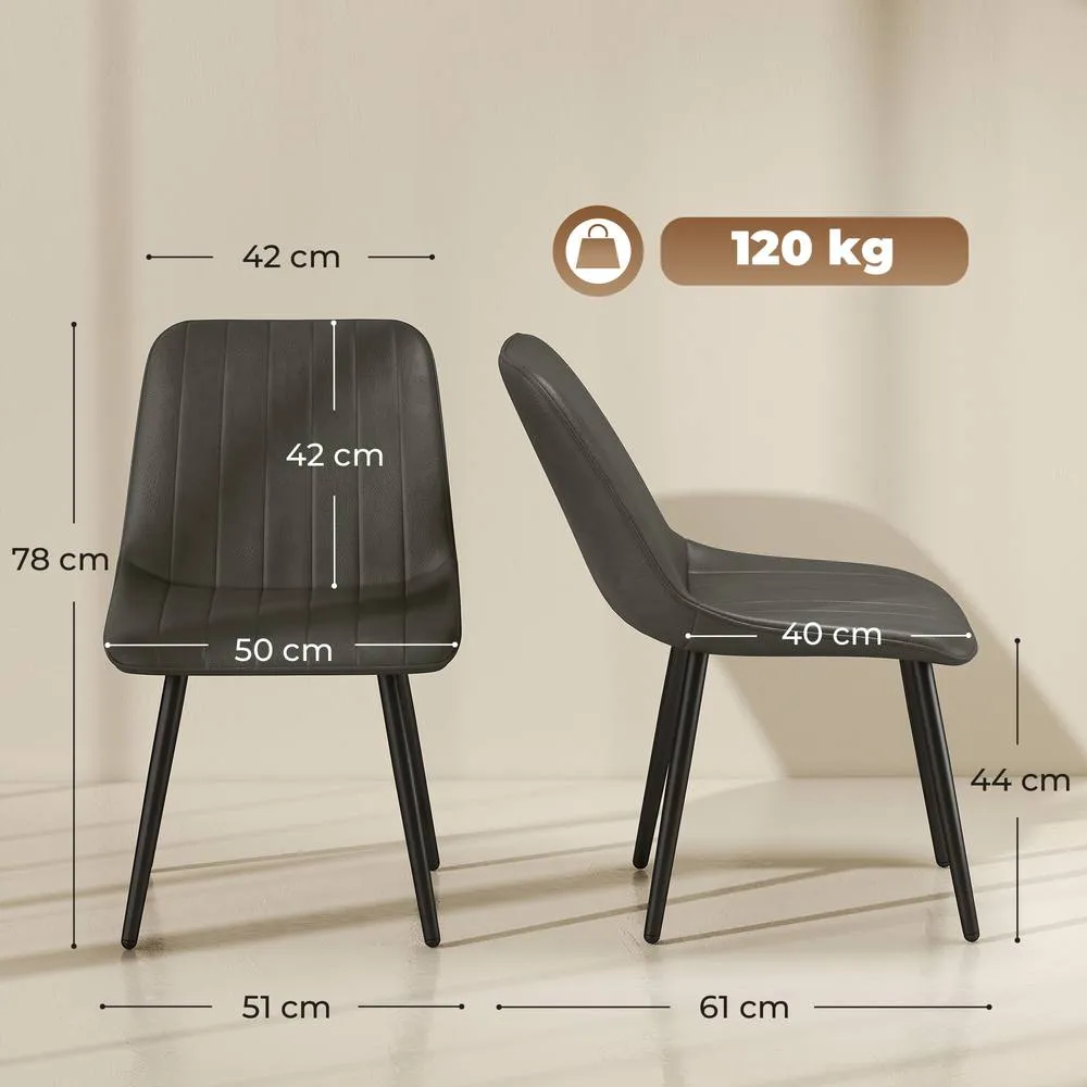 HOMCOM Faux Leather Upholstered Kitchen Chairs with Metal Legs, Grey 3