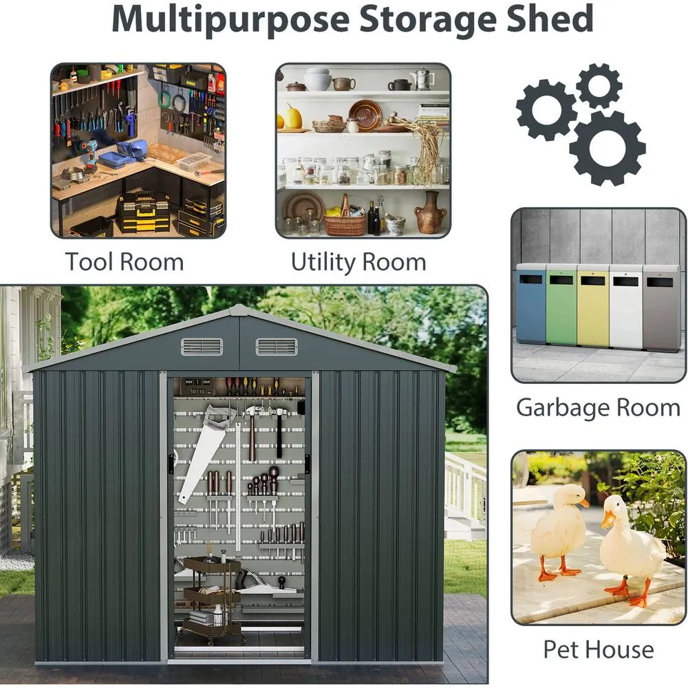 Costway Outdoor Storage Shed Large Utility Tool House w/Sloping Top-Grey in Grey 5