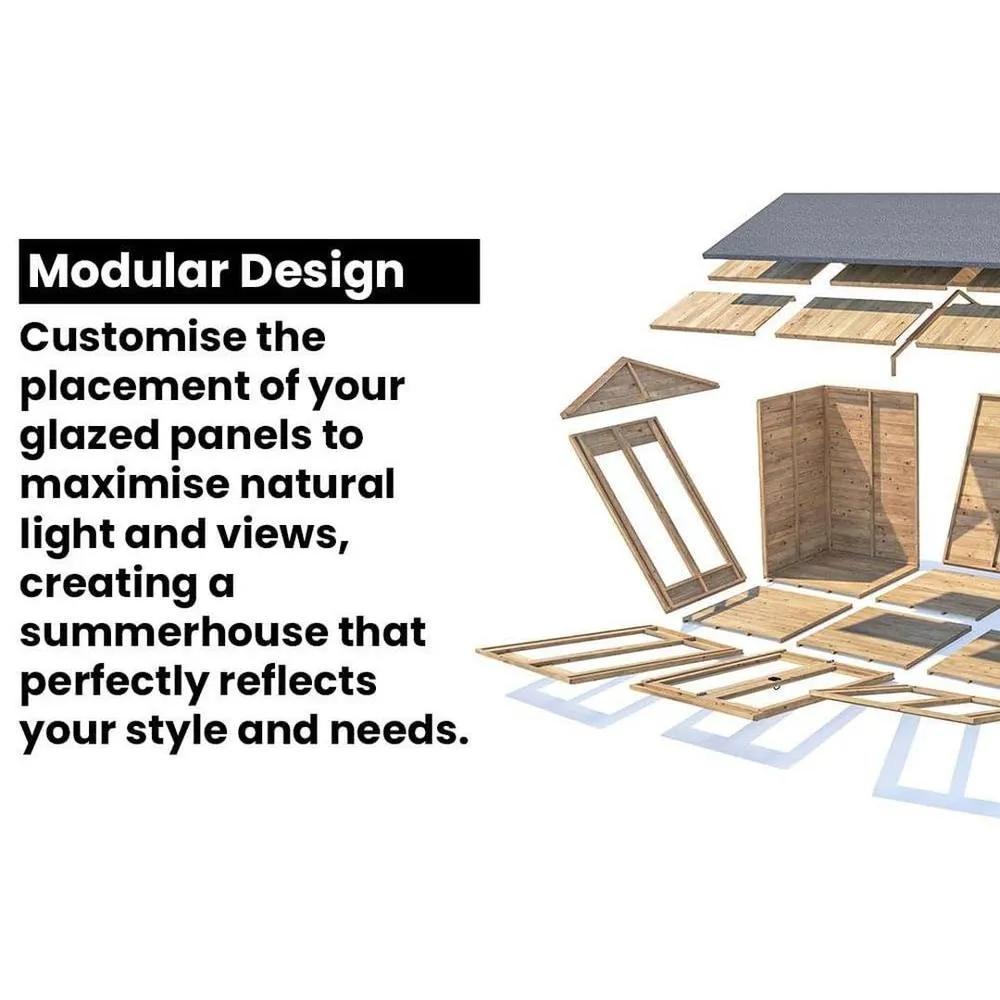 Dunster House Summerhouse 4.8m x 3m (16' x 10') Reverse Apex, RagePanda Modular in Brown 5