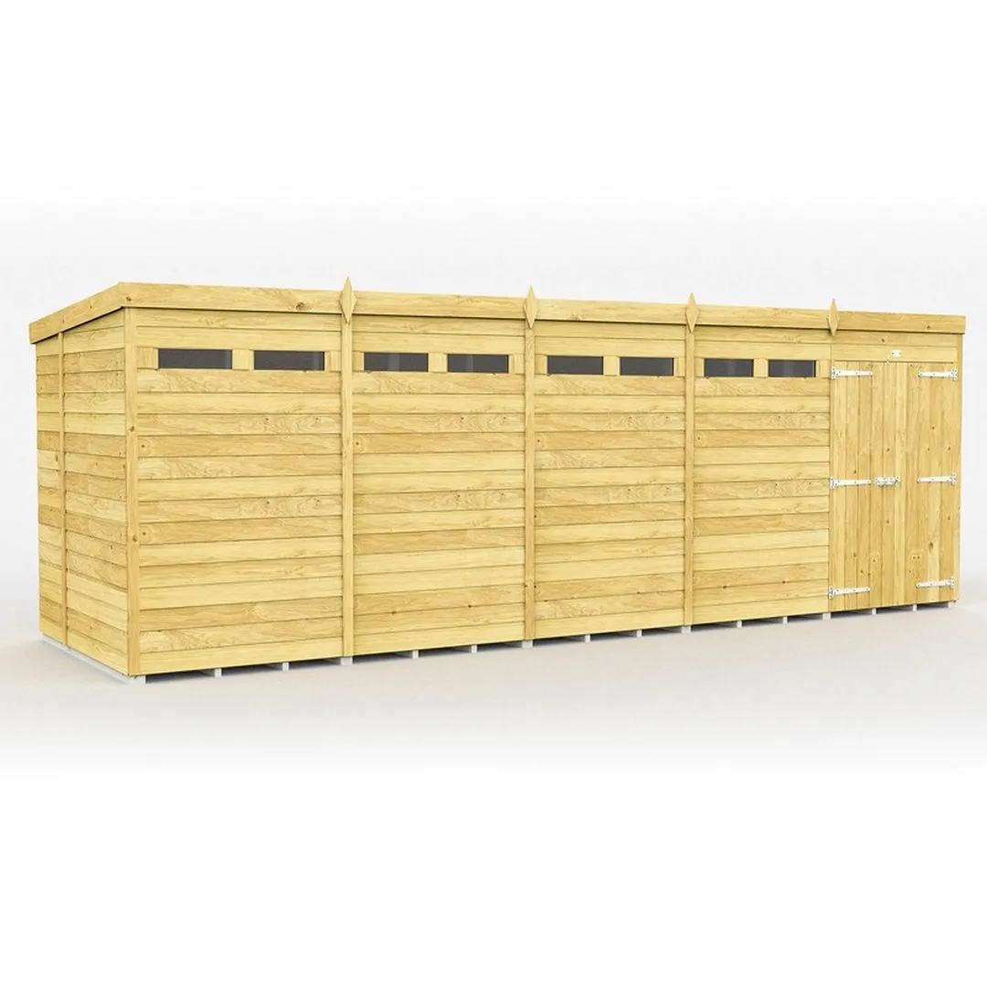 Buttercup Farm 20 x 6 Feet Pent Security Shed - Double Door - L178 x W589 x H201 cm in Brown