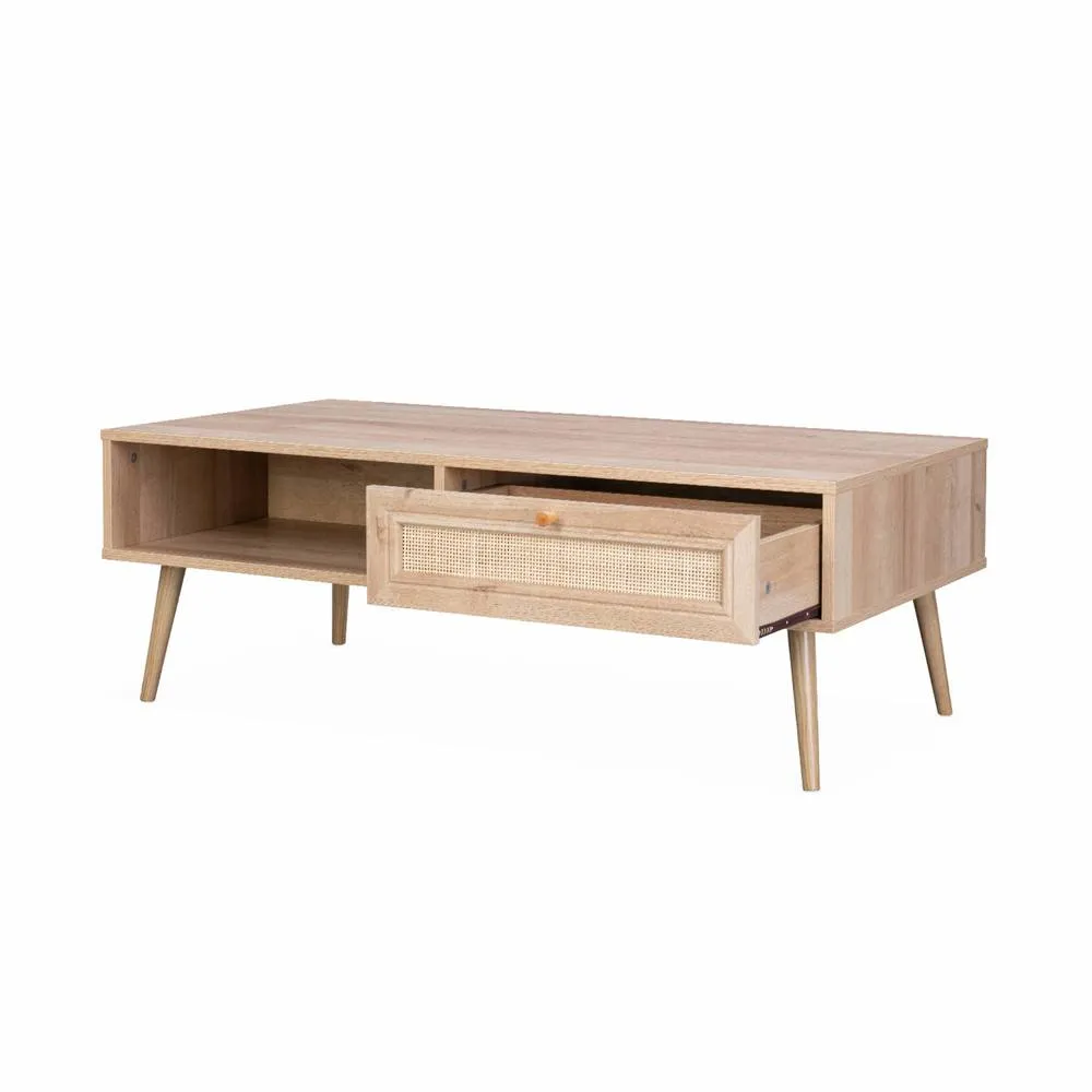 sweeek Coffee table with wood & cane effect in Beige 4
