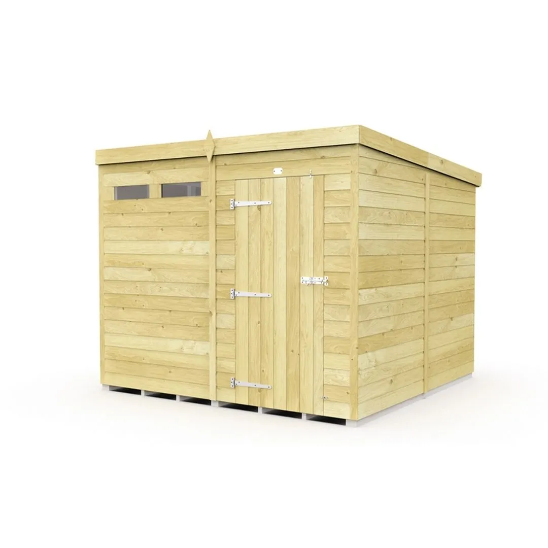 Buttercup Farm 8 x 8 Feet Pent Security Shed - Single Door - L231 x W243 x H201 cm in Brown