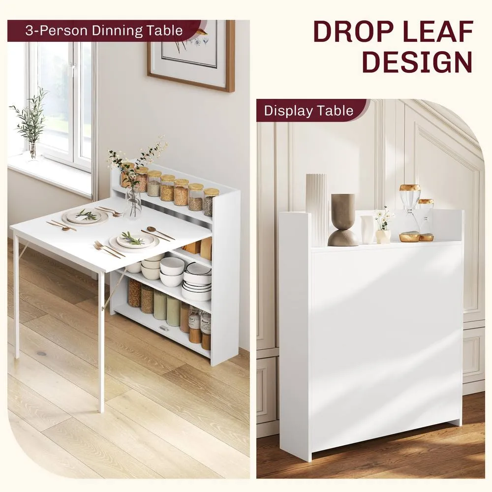 HOMCOM Folding Dining Table, Kitchen Table with Shelves White 4