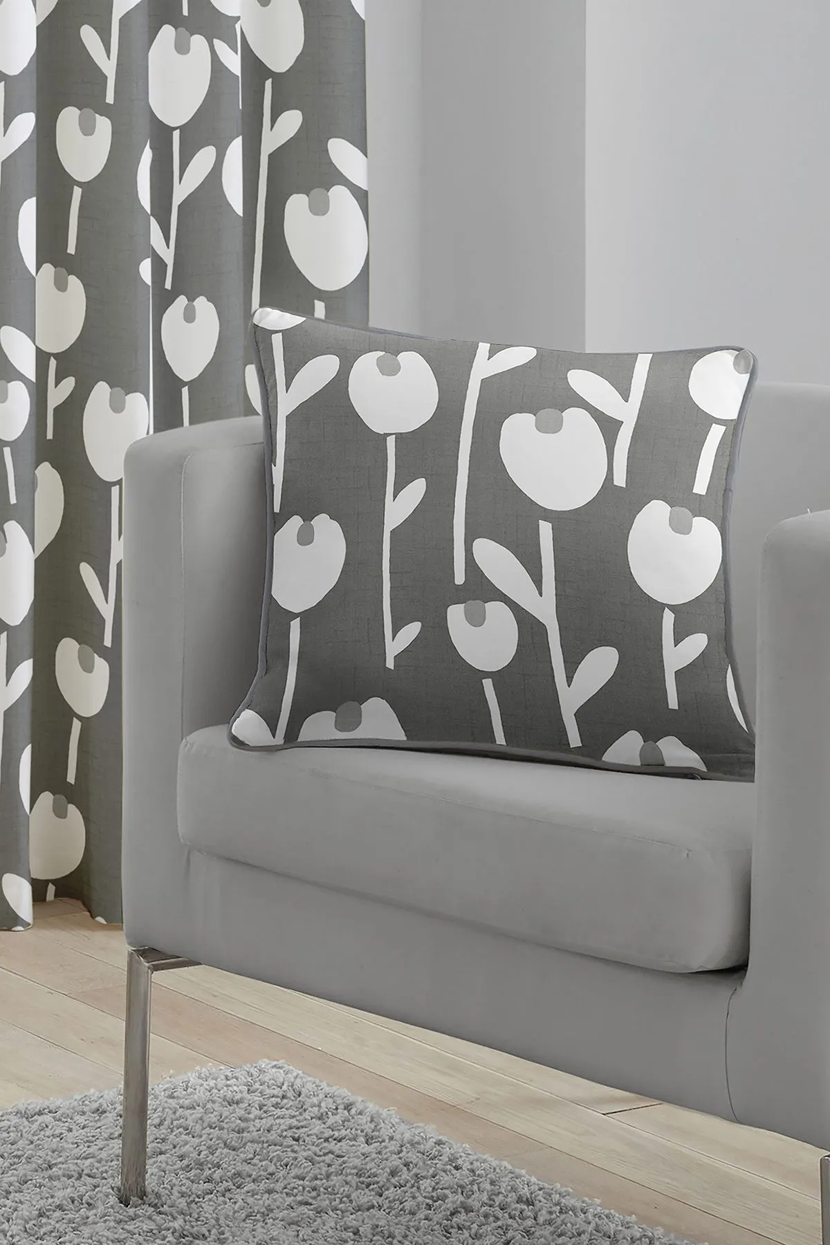 Fusion 'Alabar' 100% Cotton floral Silhouette Print Filled Cushion in Grey 3