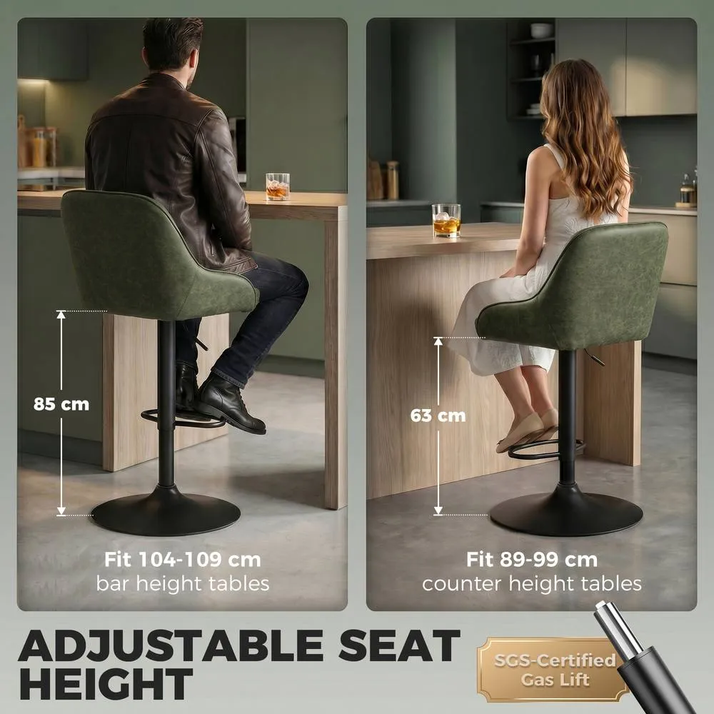 HOMCOM Bar Stools Set of 2 Adjustable Swivel Counter Height in Dark Green 5