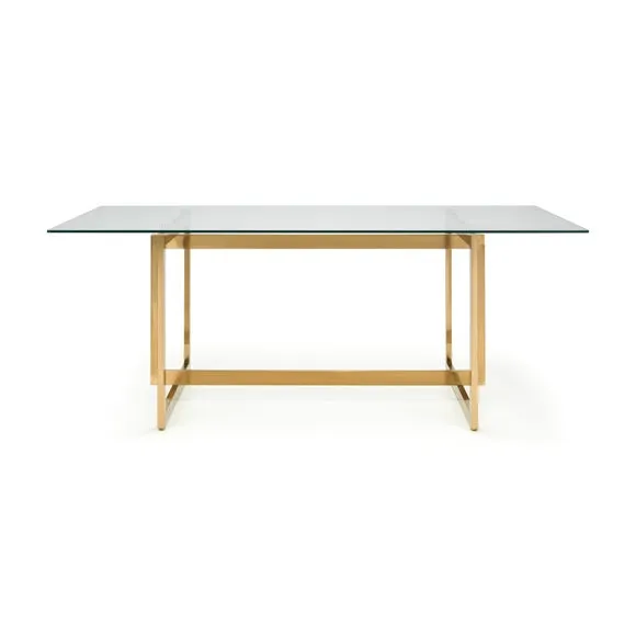 Minori 6 Seater Rectangular Glass Top Dining Table, Gold 3