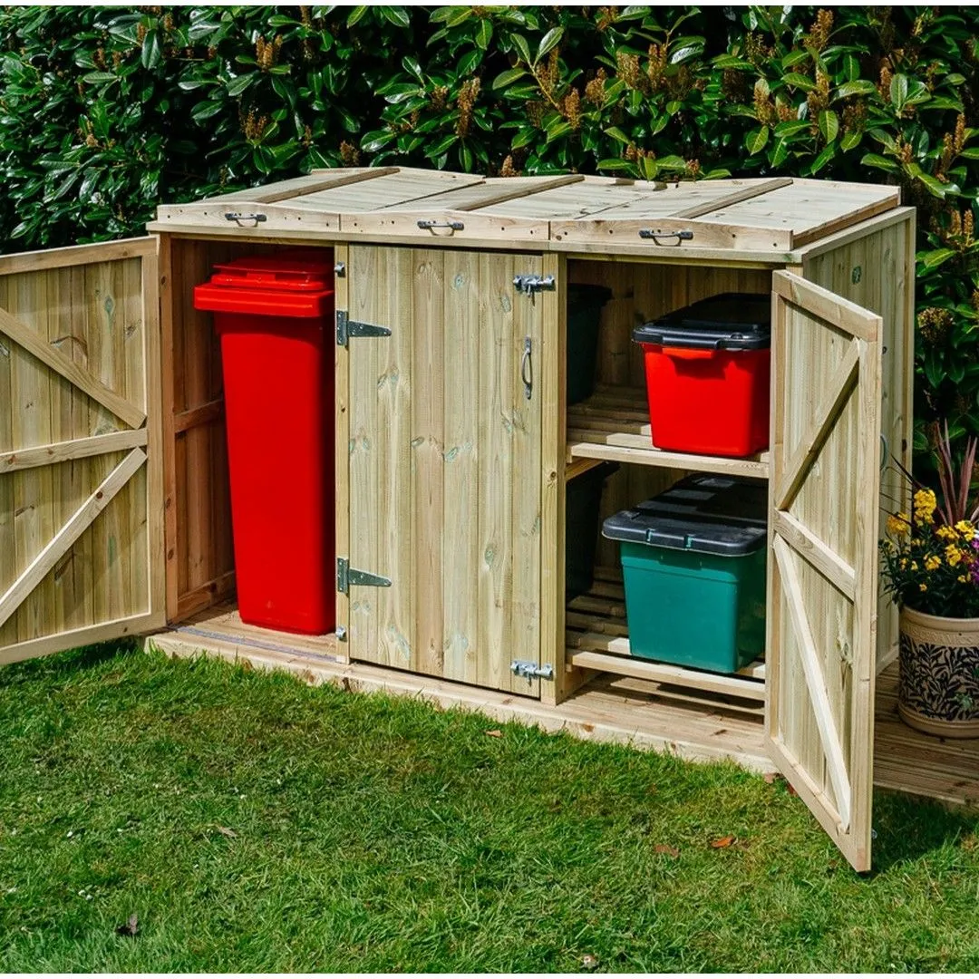 Buttercup Farm Shireburn Bin Store, Fits 1x 180L/240L Wheelie Bins & 4x Boxes in Brown 3