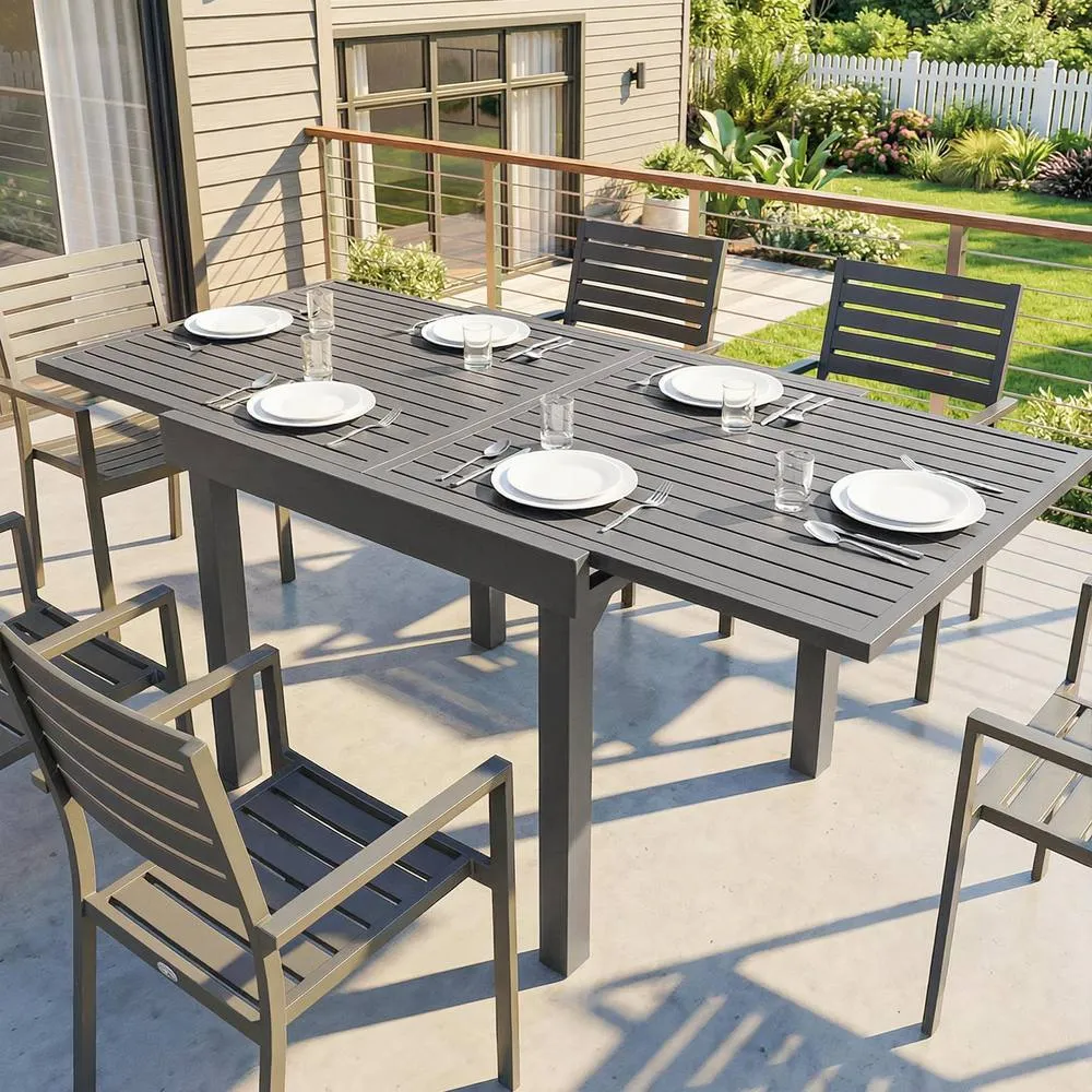 OUTSUNNY Extending Garden Table for 4-8, Aluminium Outdoor Table, Dark Grey