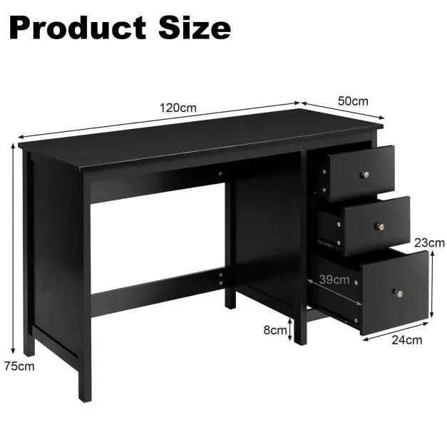 Costway Wooden Computer Desk Modern Writing Desk Workstation with 3 Drawers in Black 2